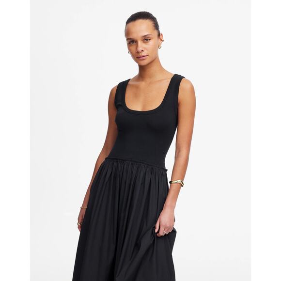 Madewell Mixed Poplin Scoopneck Maxi Dress Black Plus Size XXL NWT Capsule - Picture 2 of 9